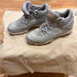 Under Armour Bryce Harper Kids Gray High-Top Baseball Cleats